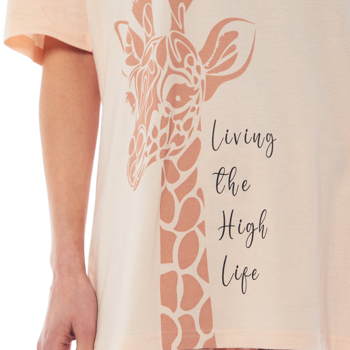 OLIVIA ROCCO Ladies Oversized Cotton T Shirt And Leggings PJ Set With Giraffe And Zebra