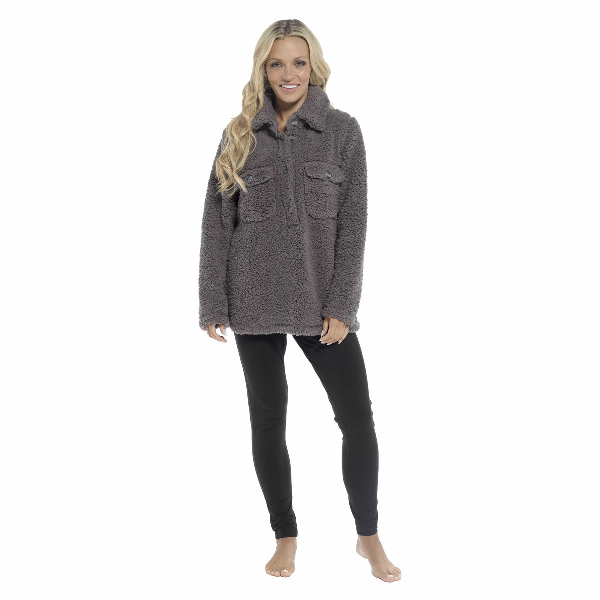 OLIVIA ROCCO Womens Sherpa Top And Leggings Lounge Set With Double Pockets Long Sleeve