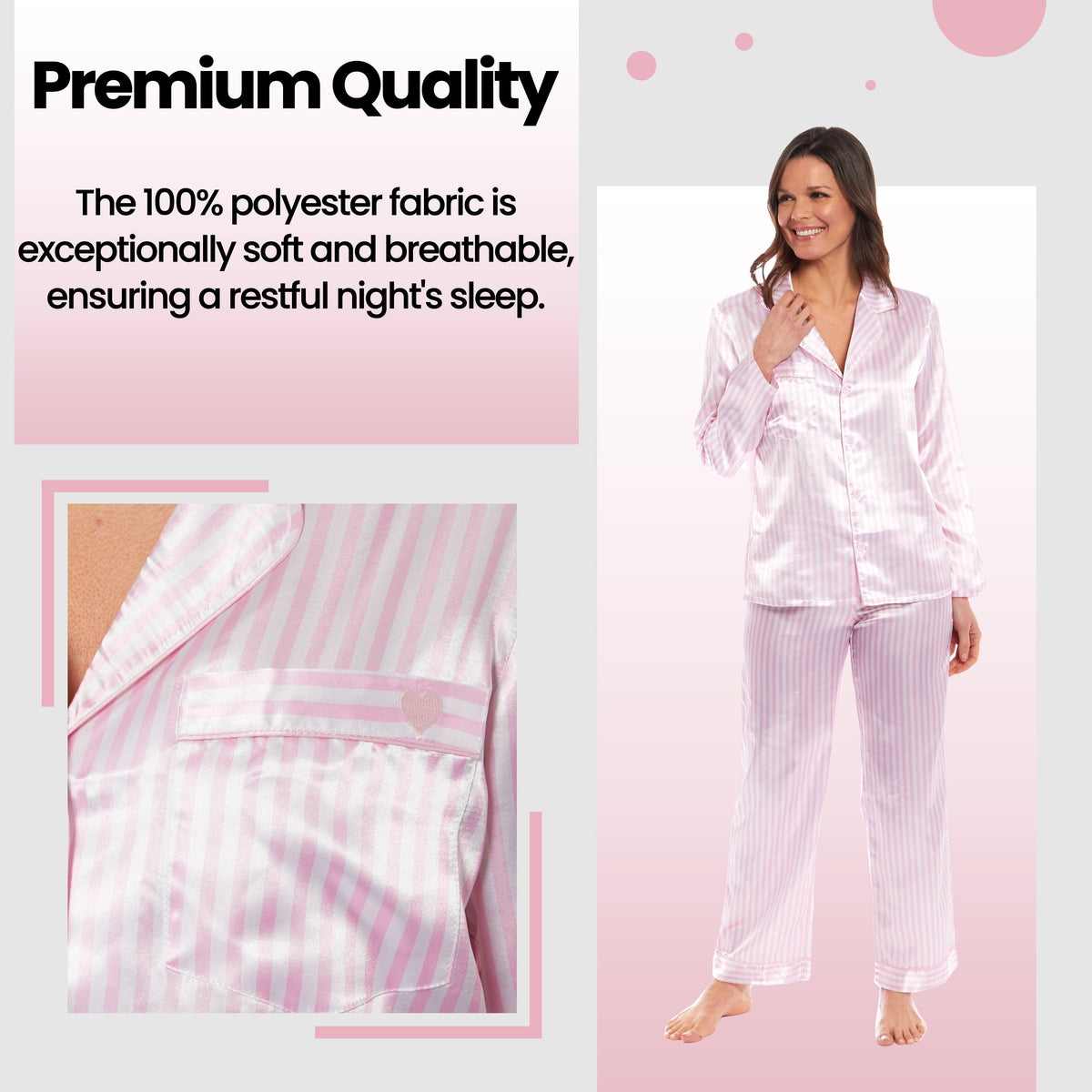 OLIVIA ROCCO Satin Silk Pyjama Set For Women With Dress Shirt Collar And Loose Fitting