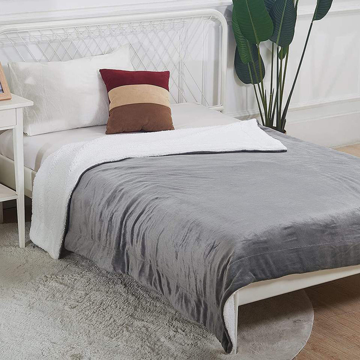 OLIVIA ROCCO Double Layer Electric Heated Throw Blanket Grey With Adjustable Heat