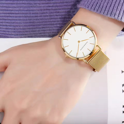 New Women Bracelet Watch 1 Set Japan Quartz Movement Simple Rose Gold Stainless steel