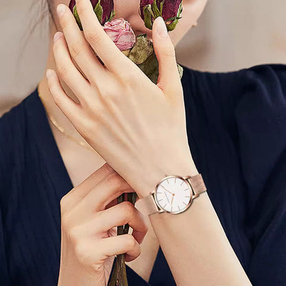 New Women Bracelet Watch 1 Set Japan Quartz Movement Simple Rose Gold Stainless steel