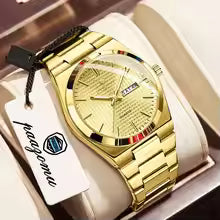 BINBOND Men Watch Stainless Steel Top Quailty Luxury Push Button Hidden Clasp Waterproof
