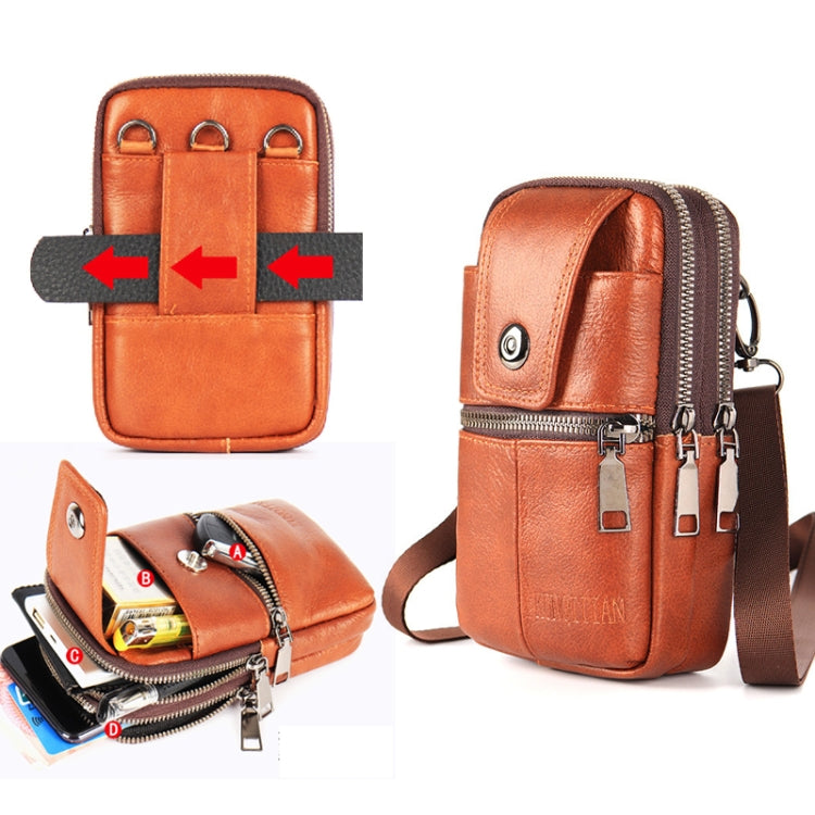 KUNQITIAN Mobile Phone Waist Bag Belt Leather Case With Shoulder Strap, Size: M(Black)