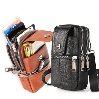 KUNQITIAN Mobile Phone Waist Bag Belt Leather Case With Shoulder Strap, Size: M(Black)
