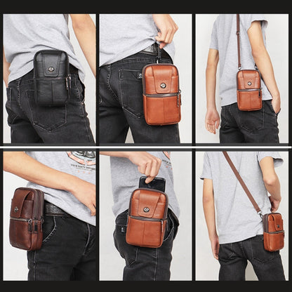 KUNQITIAN Mobile Phone Waist Bag Belt Leather Case With Shoulder Strap, Size: M(Black)