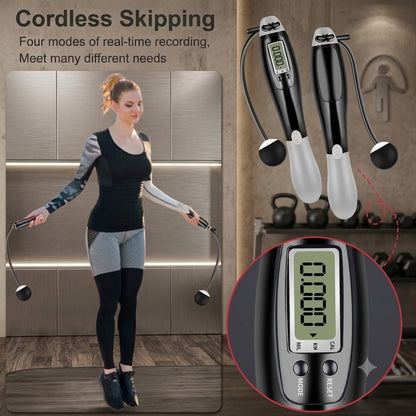 Weighted cordless jump rope featuring a smart digital screen for tracking workouts
