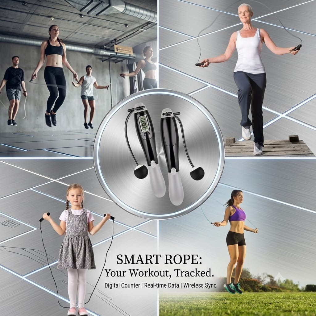 Weighted cordless jump rope featuring a smart digital screen for tracking workouts
