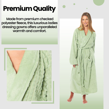 OLIVIA ROCCO Womens Luxury Waffle Fleece Robe Belted Long Dressing Gown With Pockets