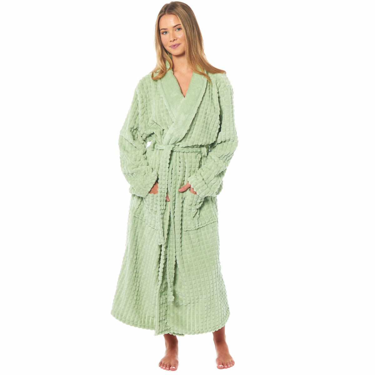 OLIVIA ROCCO Womens Luxury Waffle Fleece Robe Belted Long Dressing Gown With Pockets