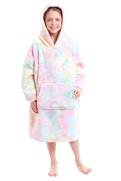 OLIVIA ROCCO Kids Oversized Hooded Fleece Blanket With Sherpa Fur Elastic Cuffs Easy-Care Sofa and Bedroom Throw