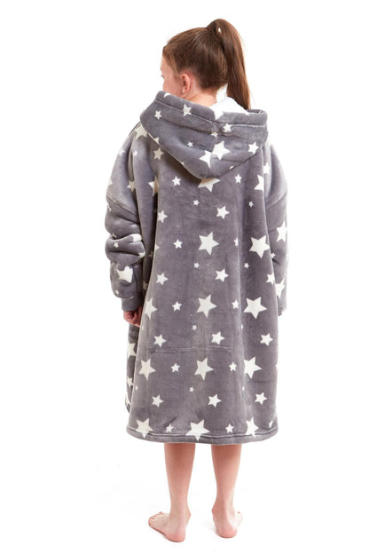 OLIVIA ROCCO Kids Oversized Hooded Fleece Blanket With Sherpa Fur Elastic Cuffs Easy-Care Sofa and Bedroom Throw