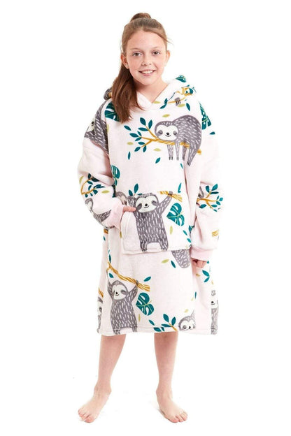 OLIVIA ROCCO Kids Oversized Hooded Fleece Blanket With Sherpa Fur Elastic Cuffs Easy-Care Sofa and Bedroom Throw