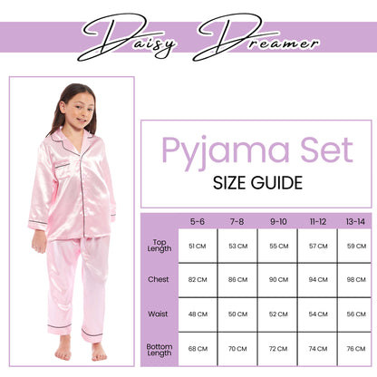 OLIVIA ROCCO Girls Satin Silk Long Sleeve Pyjama Set Black Pink Grey 5-14 Button Down