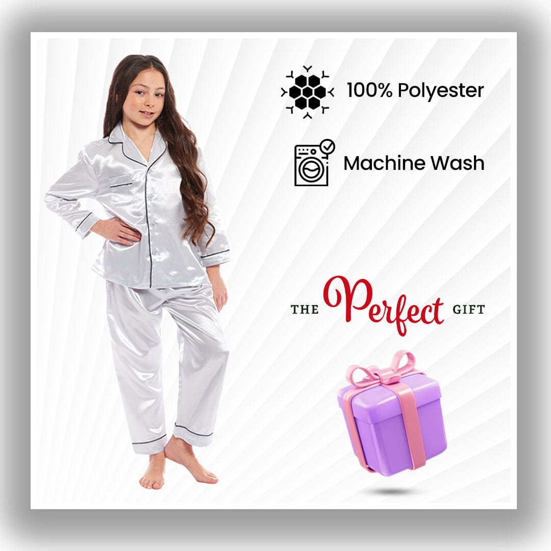 OLIVIA ROCCO Girls Satin Silk Long Sleeve Pyjama Set Black Pink Grey 5-14 Button Down