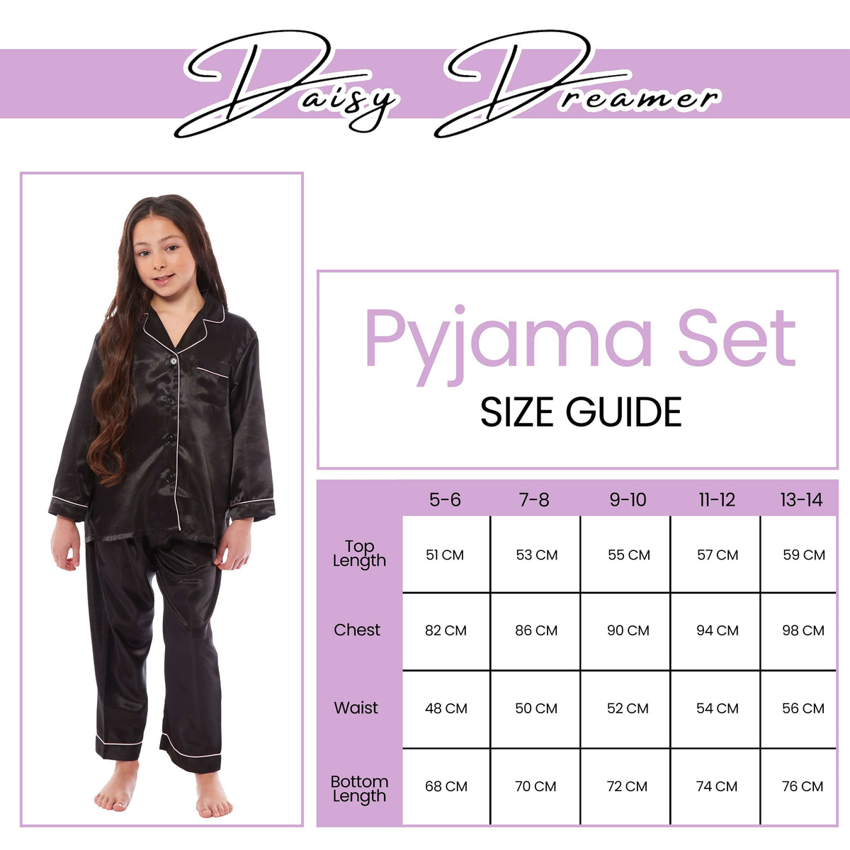 OLIVIA ROCCO Girls Satin Silk Long Sleeve Pyjama Set Black Pink Grey 5-14 Button Down
