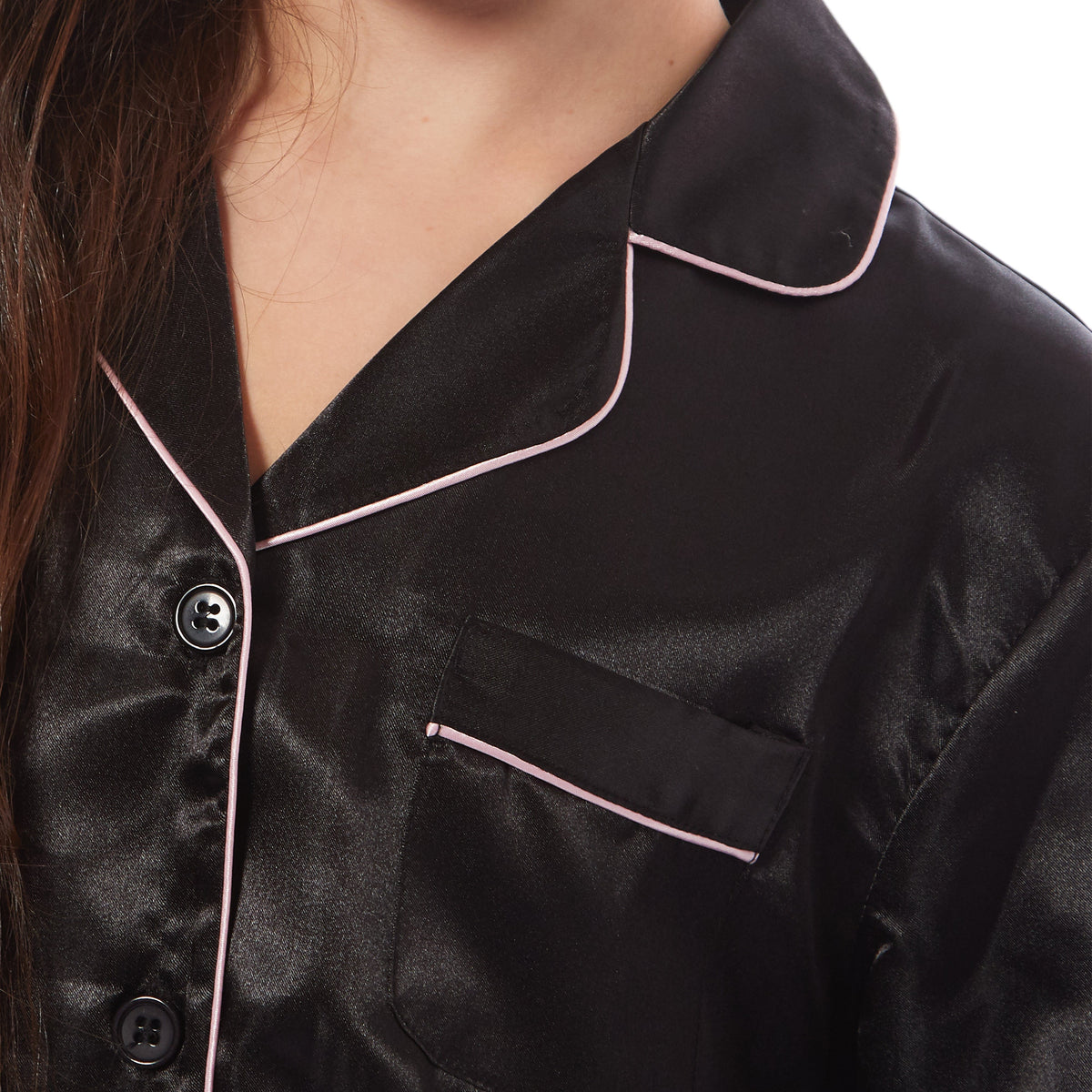 OLIVIA ROCCO Girls Satin Silk Long Sleeve Pyjama Set Black Pink Grey 5-14 Button Down