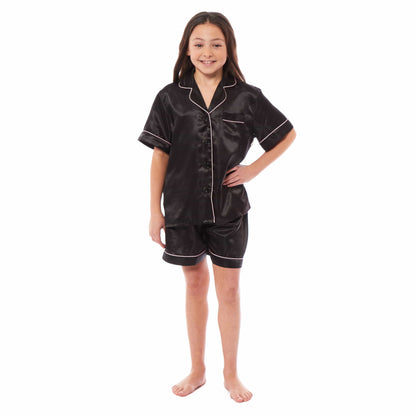 OLIVIA ROCCO Girls Satin Silk Short Pyjama Set Button Down Shirt And Loose Fitting Pants