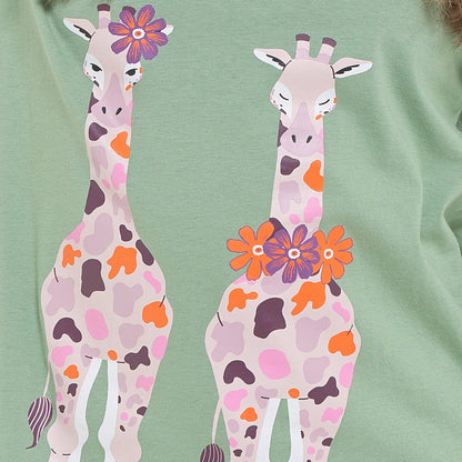 OLIVIA ROCCO Women's Giraffe Print Cotton Jersey Long Sleeve Pyjama Set Soft Sleepwear