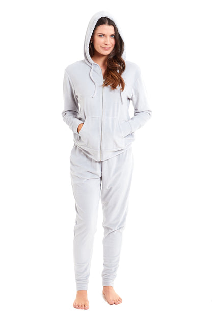 OLIVIA ROCCO Womens Hooded Velour Lounge Set With Zipped Top And Elasticated Waistband