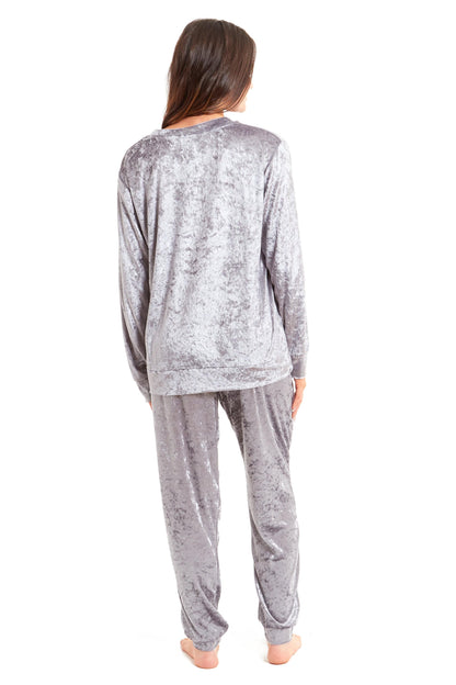 OLIVIA ROCCO Women's Crushed Velvet Pyjama Set Top And Pants Soft Loungewear In Multiple