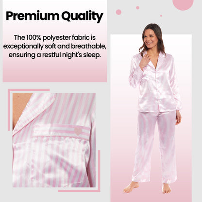 OLIVIA ROCCO Satin Silk Pyjama Set For Women With Dress Shirt Collar And Loose Fitting