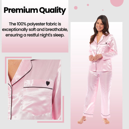 OLIVIA ROCCO Satin Silk Pyjama Set For Women With Dress Shirt Collar And Loose Fitting