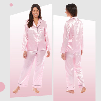 OLIVIA ROCCO Satin Silk Pyjama Set For Women With Dress Shirt Collar And Loose Fitting