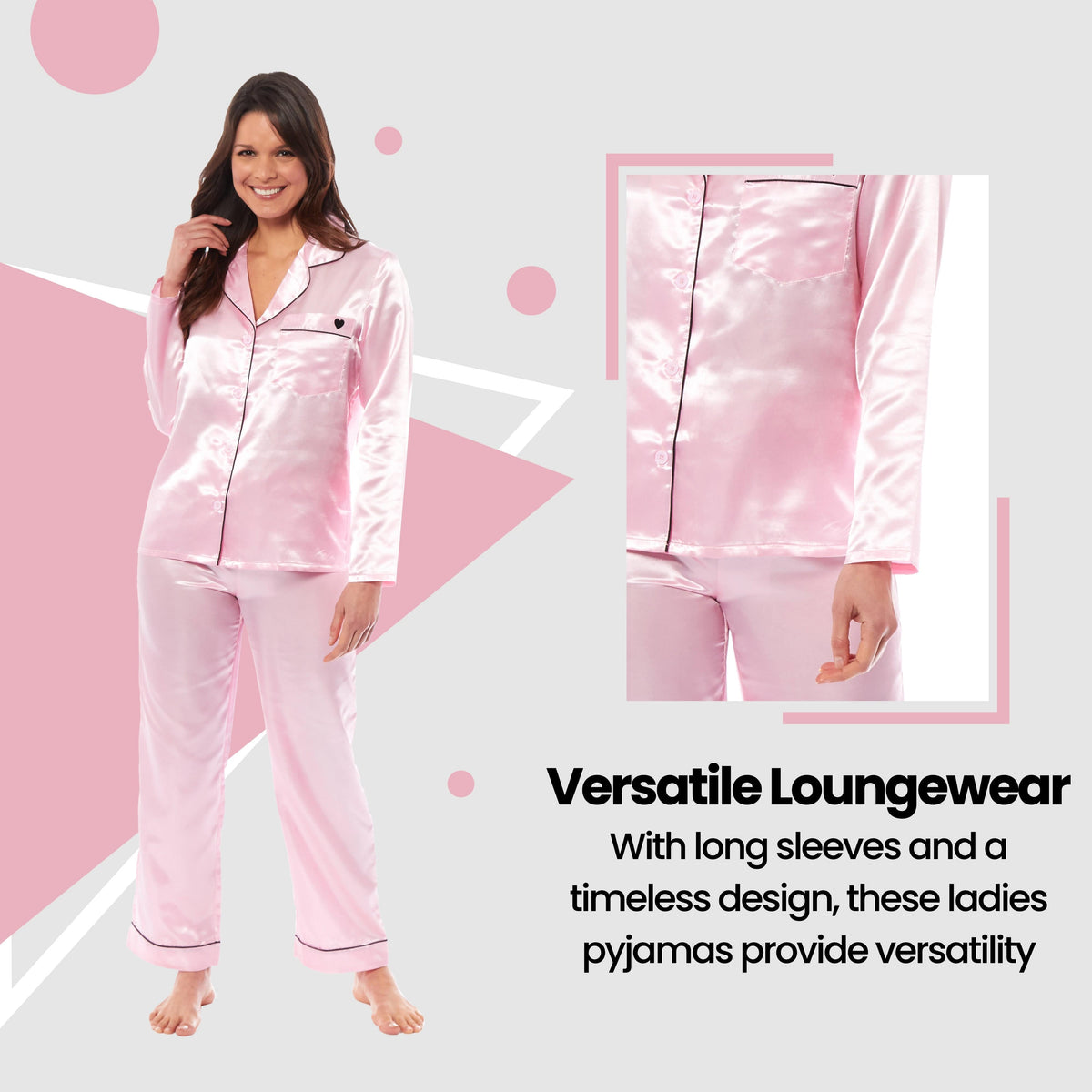 OLIVIA ROCCO Satin Silk Pyjama Set For Women With Dress Shirt Collar And Loose Fitting
