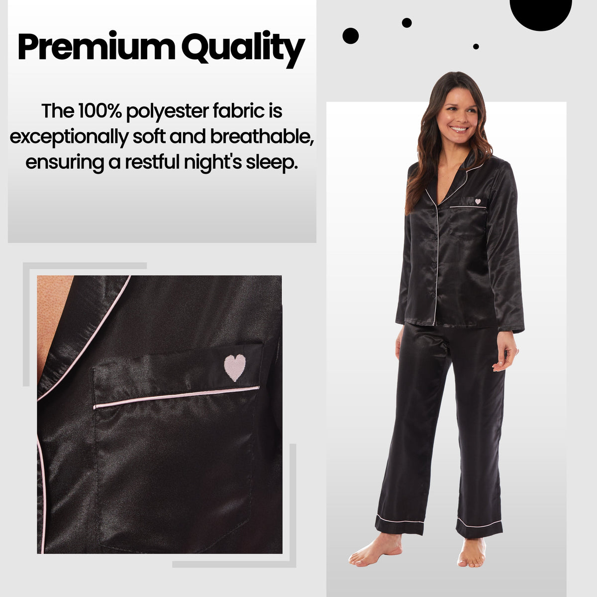 OLIVIA ROCCO Satin Silk Pyjama Set For Women With Dress Shirt Collar And Loose Fitting