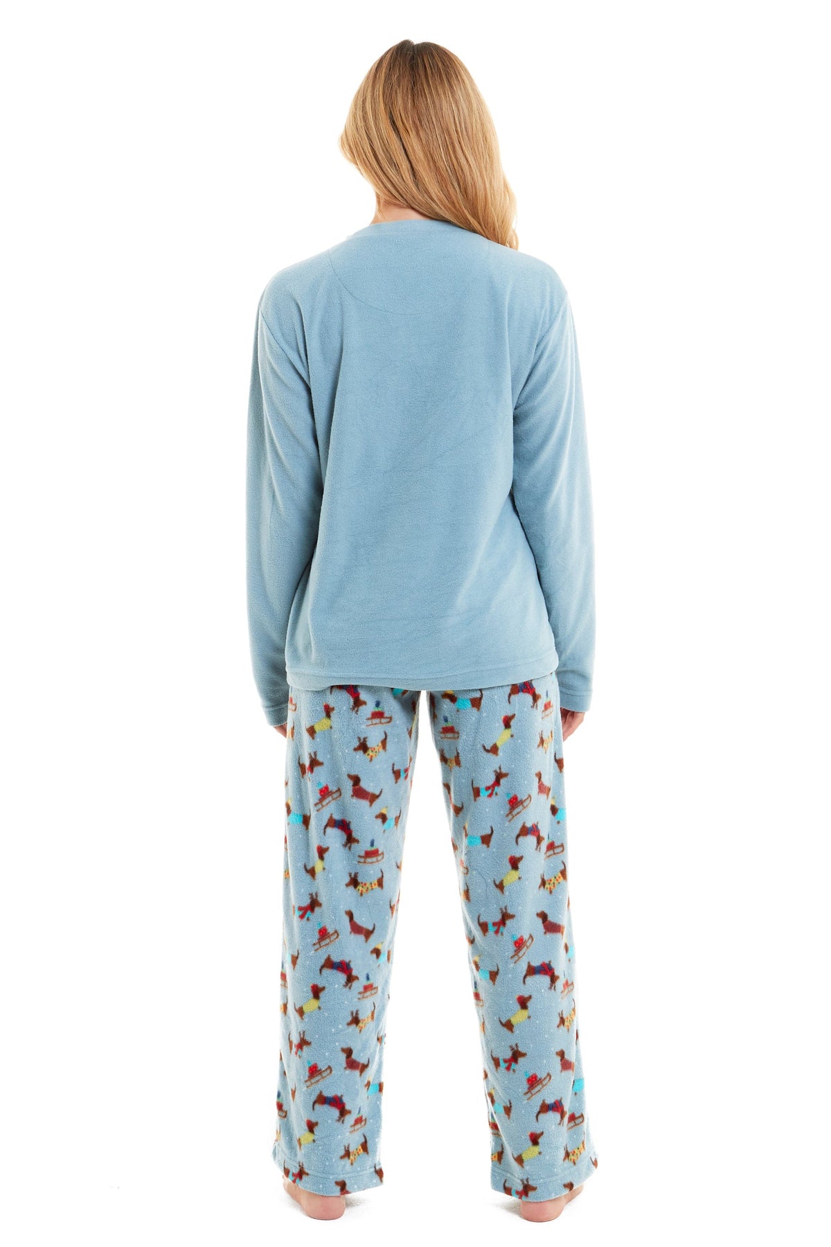 OLIVIA ROCCO Women's Dachshund Polar Fleece Pyjama Set Cosy Winter Sleepwear Cosy Easy-Care Nightwear Set