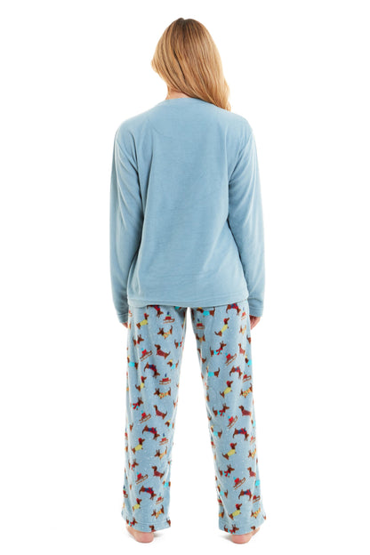OLIVIA ROCCO Women's Dachshund Polar Fleece Pyjama Set Cosy Winter Sleepwear Cosy Easy-Care Nightwear Set