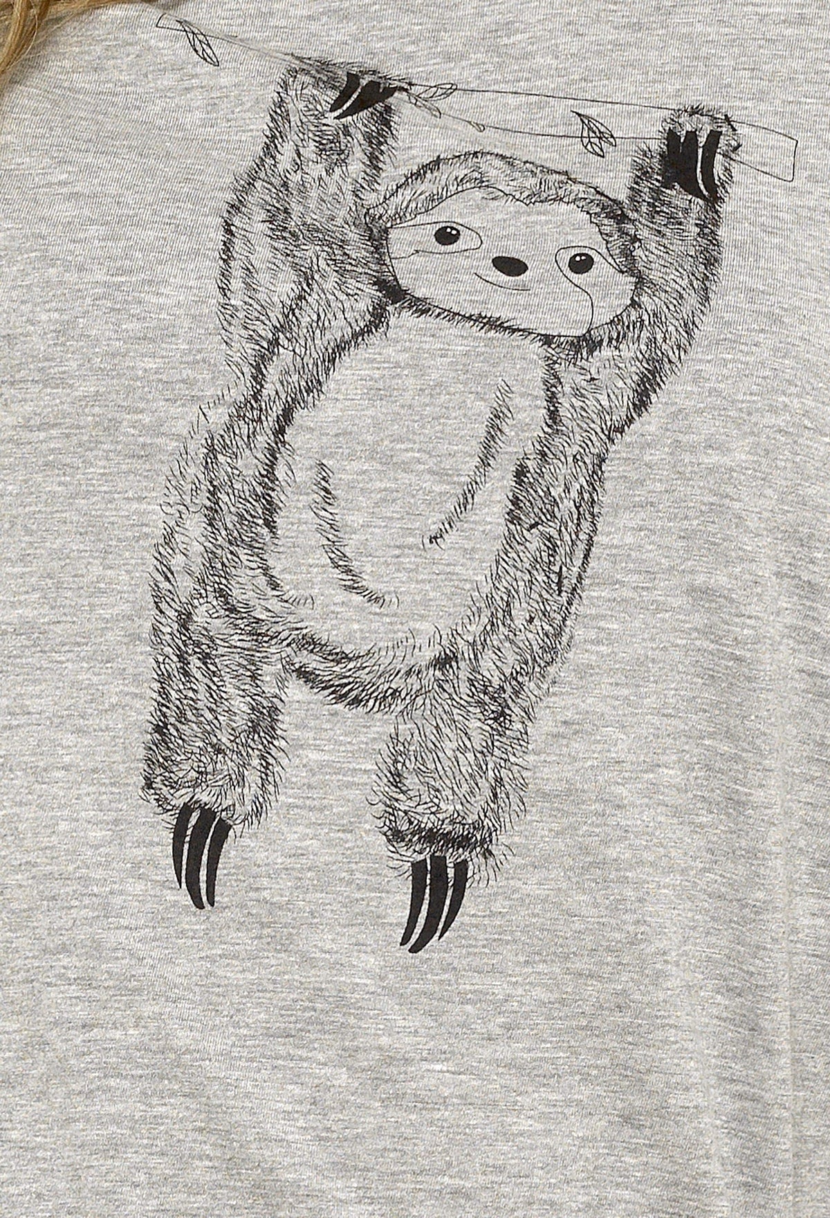 OLIVIA ROCCO Women's Grey Cotton Pyjama Set With Lazy Sloth Design Long Sleeve Sleepwear