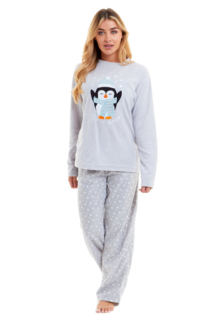 OLIVIA ROCCO Women's Penguin Polar Fleece Pyjama Set Soft Warm Winter Lounge Wear