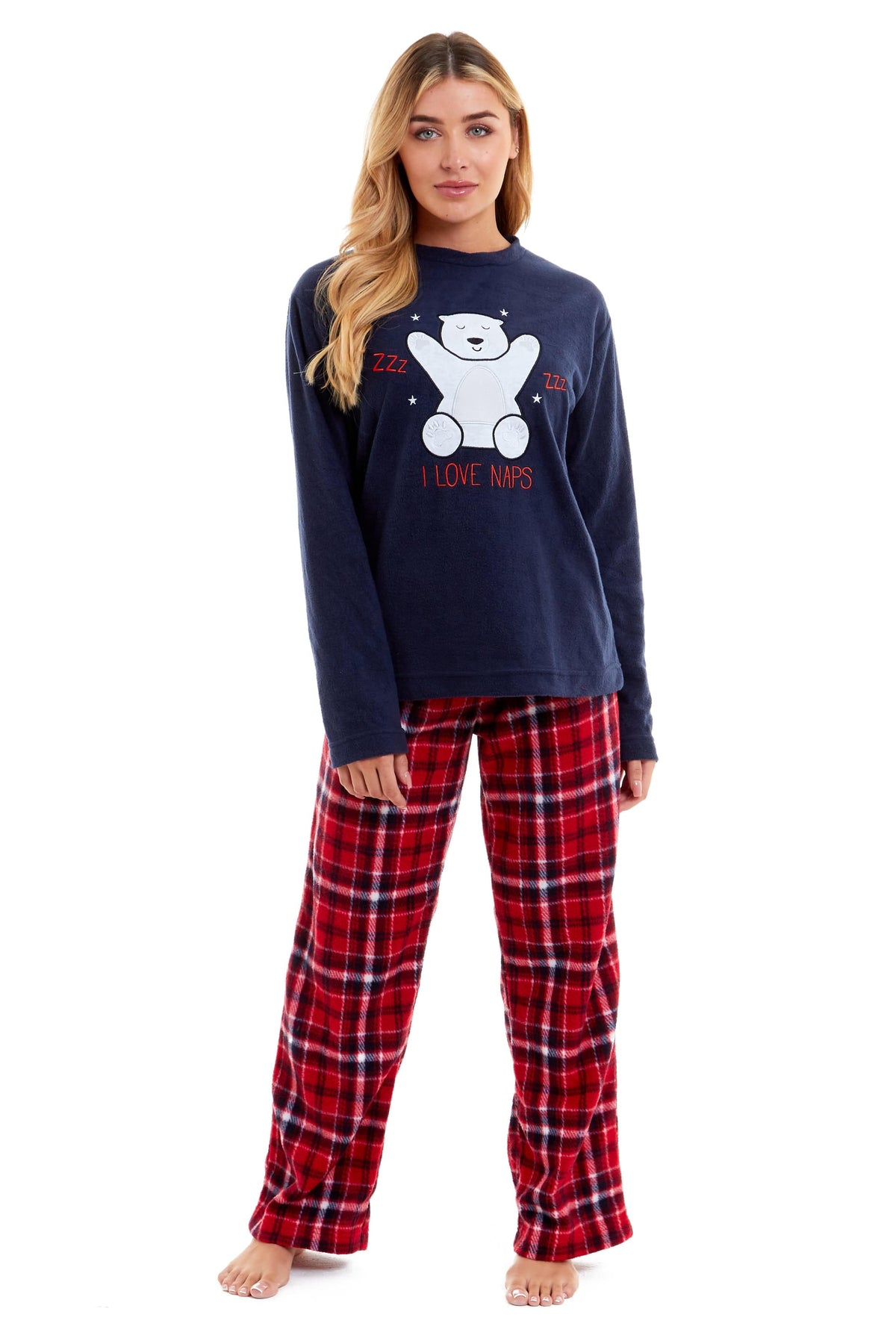 OLIVIA ROCCO Women's Polar Bear Fleece Pyjama Set Cosy Winter Sleepwear Festive Christmas