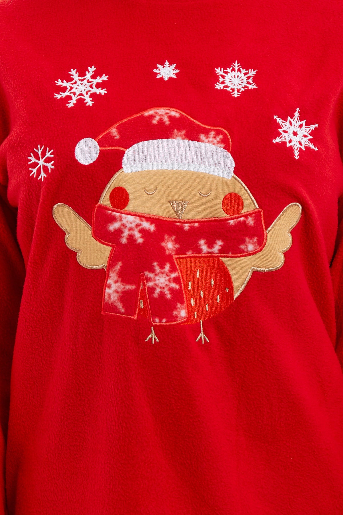 OLIVIA ROCCO Women's Polar Fleece Pyjama Set Festive Robin Design Warm Winter Nightwear
