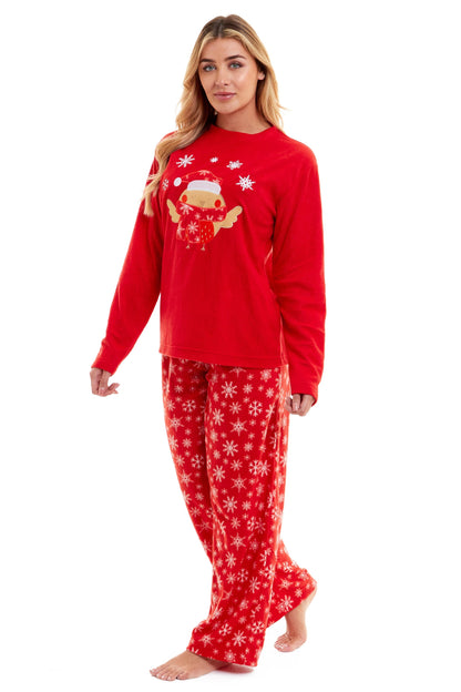 OLIVIA ROCCO Women's Polar Fleece Pyjama Set Festive Robin Design Warm Winter Nightwear