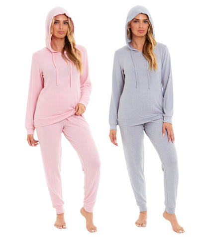 OLIVIA ROCCO Women's Super Cosy Hooded Pyjama Set Soft Brushed Viscose Loungewear