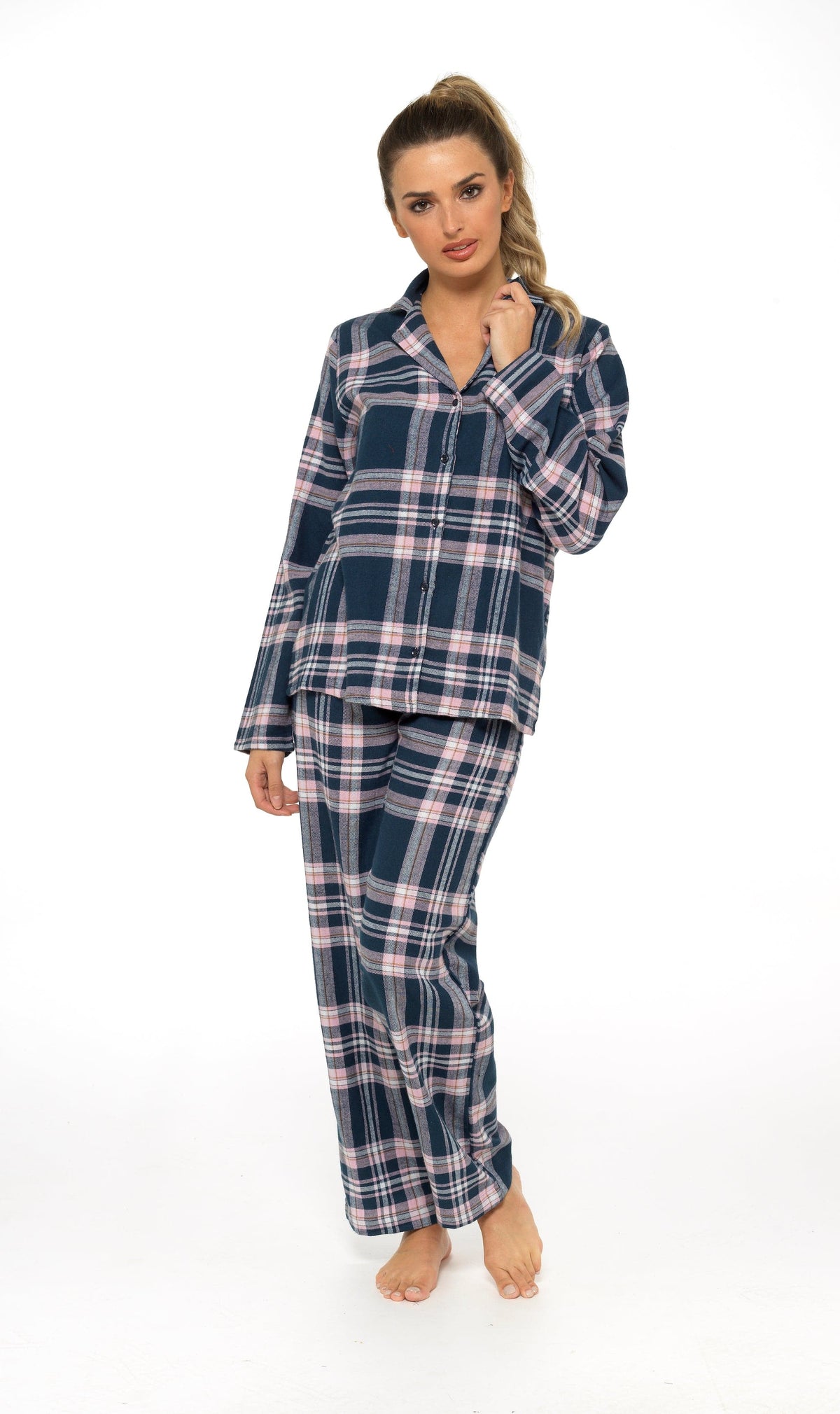 OLIVIA ROCCO Women's Flannelette Check Pyjama Set Soft Brushed Cotton Cosy Easy-Care Nightwear Set