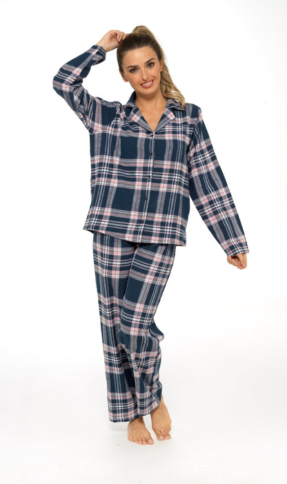 OLIVIA ROCCO Women's Flannelette Check Pyjama Set Soft Brushed Cotton Cosy Easy-Care Nightwear Set