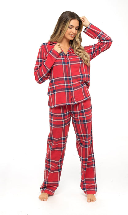 OLIVIA ROCCO Women's Flannelette Check Pyjama Set Soft Brushed Cotton Cosy Easy-Care Nightwear Set