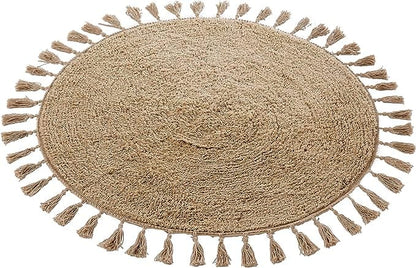 OLIVIA ROCCO Non Slip Round Tasselled Bath Mat 100% Cotton Absorbent Soft Plush Bathroom