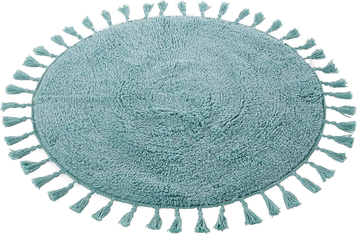 OLIVIA ROCCO Non Slip Round Tasselled Bath Mat 100% Cotton Absorbent Soft Plush Bathroom