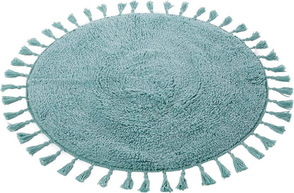 OLIVIA ROCCO Non Slip Round Tasselled Bath Mat 100% Cotton Absorbent Soft Plush Bathroom