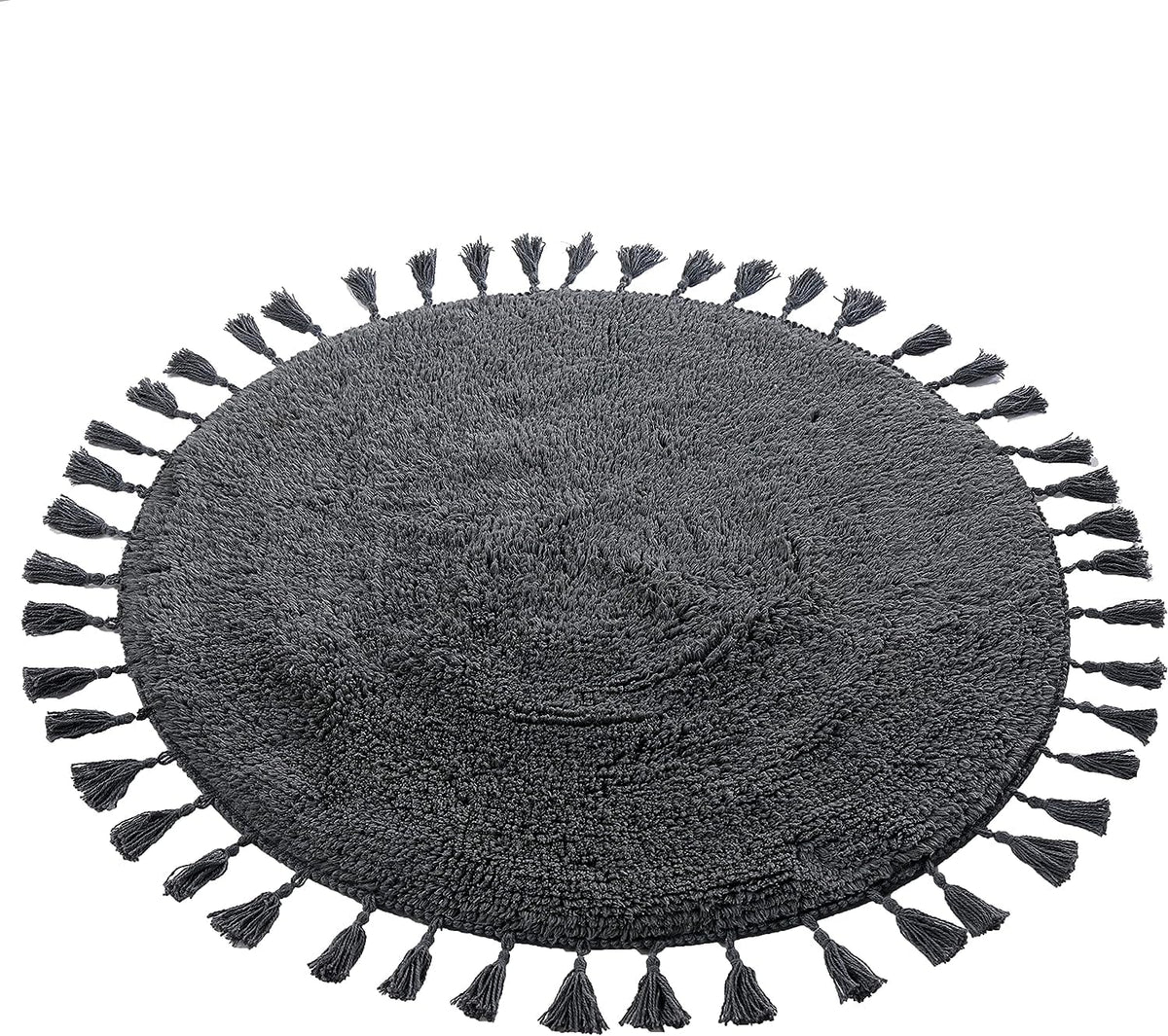 OLIVIA ROCCO Non Slip Round Tasselled Bath Mat 100% Cotton Absorbent Soft Plush Bathroom