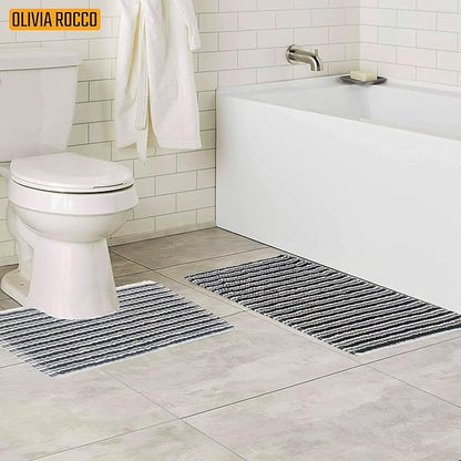 OLIVIA ROCCO Amalfi 2 Piece Bath Mat Set 100% Cotton Jumbo Plush Absorbent Pedestal Bath