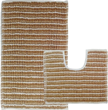 OLIVIA ROCCO Amalfi 2 Piece Bath Mat Set 100% Cotton Jumbo Plush Absorbent Pedestal Bath
