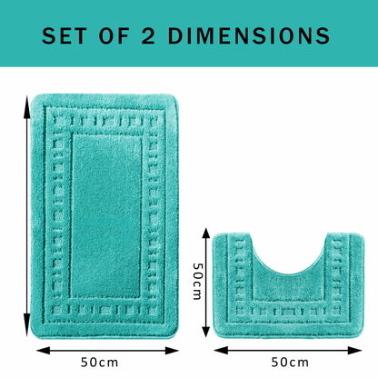 OLIVIA ROCCO Miami 2 Piece Duck Egg Bath Mat And Pedestal Set Non Slip Soft And Absorbent