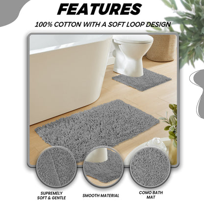 OLIVIA ROCCO Como 2 Piece Grey Bath Mat And Pedestal Set Non-Slip Super Absorbent Cotton Easy-Care Hotel-Quality Textile