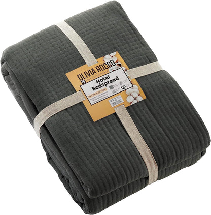 OLIVIA ROCCO Hotel Collection Quilted Bedspread 240x260 cm White and Grey 100% Sustainable Cotton Super Soft Easy-Care Home Essential